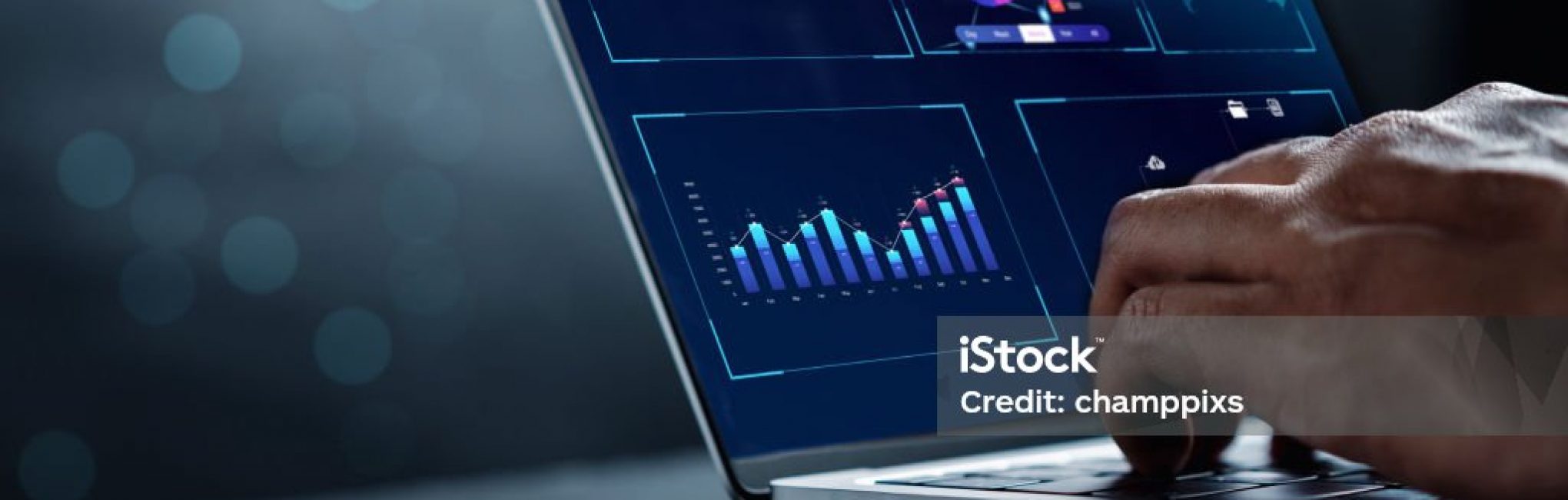 Analyst working with computer in Business Analytics and Data Management System to make report with KPI and metrics connected to database. Corporate strategy for finance, operations, sales, marketing.